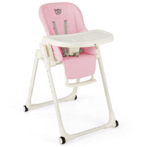 4-in-1 Baby High Chair with 6 Adjustable Heights-Pink - Color: Pink