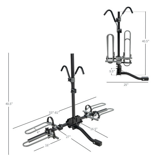 2-Bike Hitch Mount Bike Rack for 1-1/4 Inch or 2 Inch Receiver-Black - Color: Black - Image 4