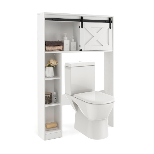 4-Tier Over The Toilet Storage Cabinet with Sliding Barn Door and Storage Shelves-White - Color: White - Image 4