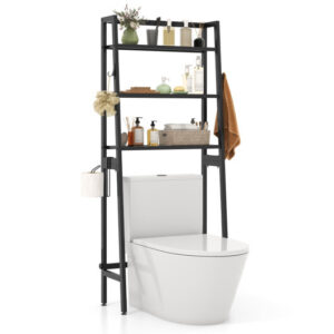 3-Tier Over The Toilet Storage Shelf with Adjustable Bottom Bar-Black - Color: Black - Size: 3-Tier