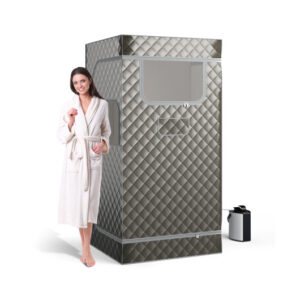 Portable Steam Sauna with 3L Steam Generator Remote Control Wood Foot Massager and Foldable Chair for Home-Gray - Color: Gray