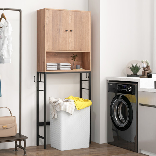 Over The Toilet Storage Cabinet with 2 Doors and Adjustable Shelf-Natural - Color: Natural - Image 2