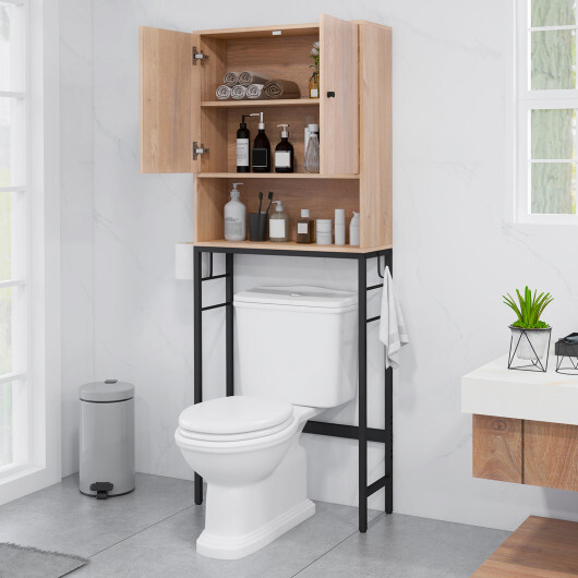 Over The Toilet Storage Cabinet with 2 Doors and Adjustable Shelf-Natural - Color: Natural - Image 3