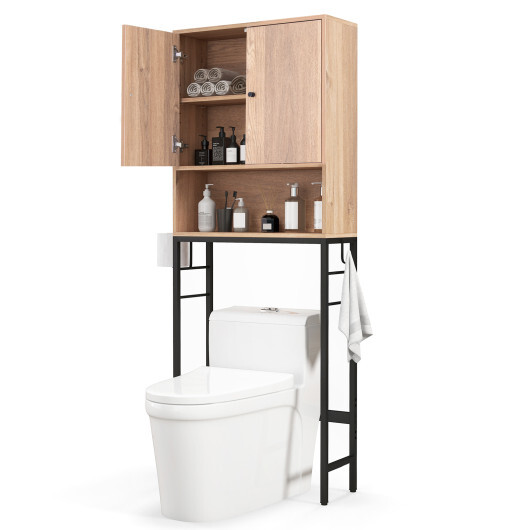 Over The Toilet Storage Cabinet with 2 Doors and Adjustable Shelf-Natural - Color: Natural - Image 4