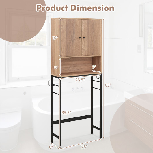 Over The Toilet Storage Cabinet with 2 Doors and Adjustable Shelf-Natural - Color: Natural - Image 5