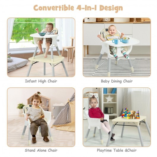 4-in-1 Baby Convertible Toddler Table Chair Set with PU Cushion-Beige - Color: Beige - Image 3