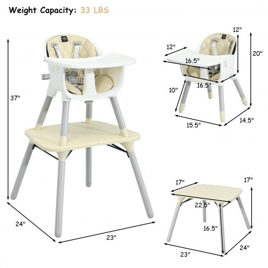 4-in-1 Baby Convertible Toddler Table Chair Set with PU Cushion-Beige - Color: Beige - Image 4