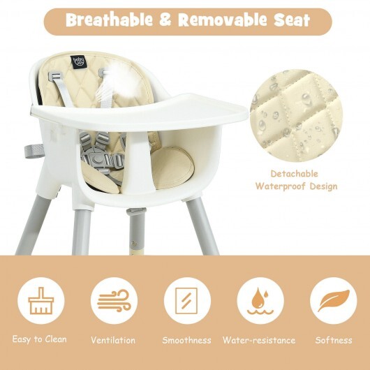 4-in-1 Baby Convertible Toddler Table Chair Set with PU Cushion-Beige - Color: Beige - Image 5