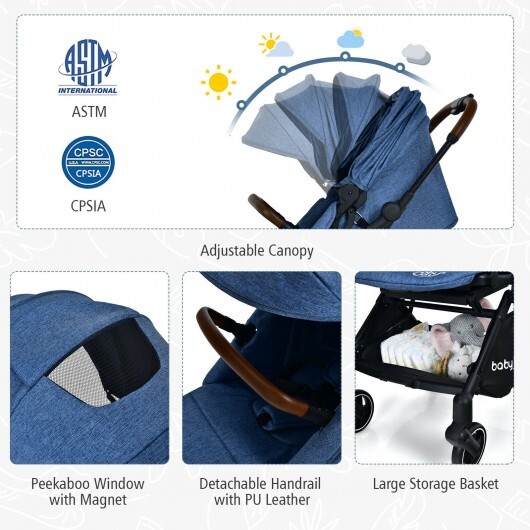 2-in-1 Convertible Aluminum Baby Stroller with Adjustable Canopy-Blue - Color: Blue - Image 3