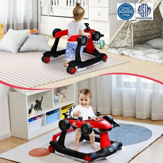 4-in-1 Foldable Activity Push Walker with Adjustable Height-Red - Color: Red - Image 2