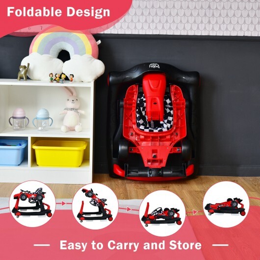 4-in-1 Foldable Activity Push Walker with Adjustable Height-Red - Color: Red - Image 3