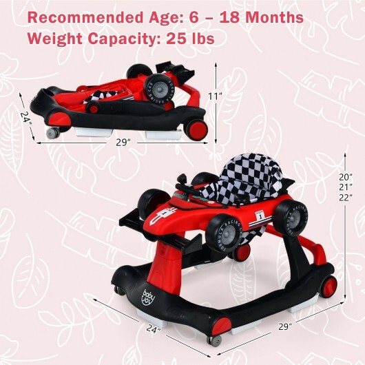 4-in-1 Foldable Activity Push Walker with Adjustable Height-Red - Color: Red - Image 4