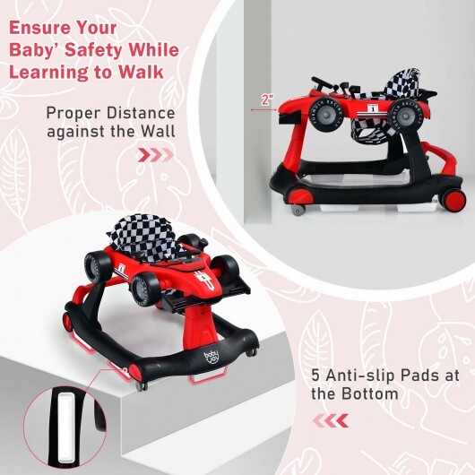 4-in-1 Foldable Activity Push Walker with Adjustable Height-Red - Color: Red - Image 5