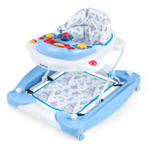 6 in 1 Foldable Baby Walker with Adjustable Height-Blue - Color: Blue