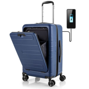 20 Inch Carry-on Luggage PC Hardside Suitcase TSA Lock with Front Pocket and USB Port-Navy - Color: Navy