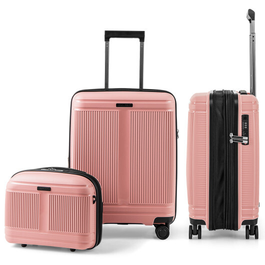 2-Piece Luggage Set 20 Inch Carry-on Suitcase and 14 Inch Cosmetic Case-Pink - Color: Pink - Image 4