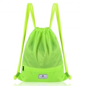 Drawstring Backpack String Bag Foldable Sports Sack with Zipper Pocket-Green - Color: Green