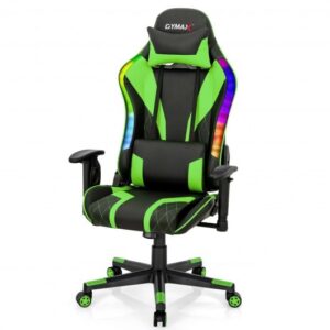 Gaming Chair Adjustable Swivel Computer Chair with Dynamic LED Lights-Green - Color: Green
