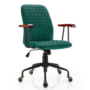Velvet Home Office Chair with Wooden Armrest Green - Color: Green