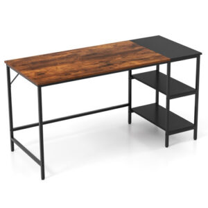 55 Inch Modern Industrial Style Study Writing Desk with 2 Storage Shelves-Brown - Color: Rustic Brown