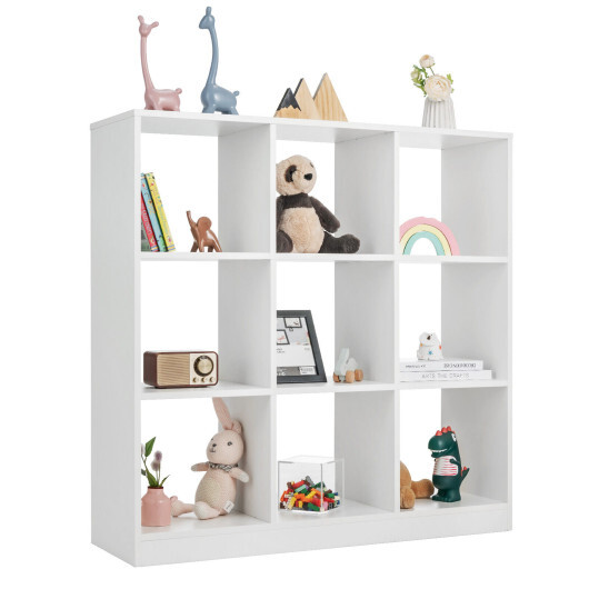 Modern 9-Cube Bookcase with 2 Anti-Tipping Kits for Books Toys Ornaments-White - Color: White