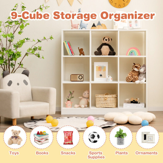 Modern 9-Cube Bookcase with 2 Anti-Tipping Kits for Books Toys Ornaments-White - Color: White - Image 3