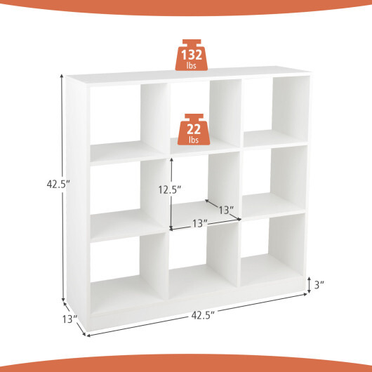 Modern 9-Cube Bookcase with 2 Anti-Tipping Kits for Books Toys Ornaments-White - Color: White - Image 4