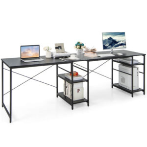 L Shaped Computer Desk with 4 Storage Shelves and Cable Holes-Black - Color: Black