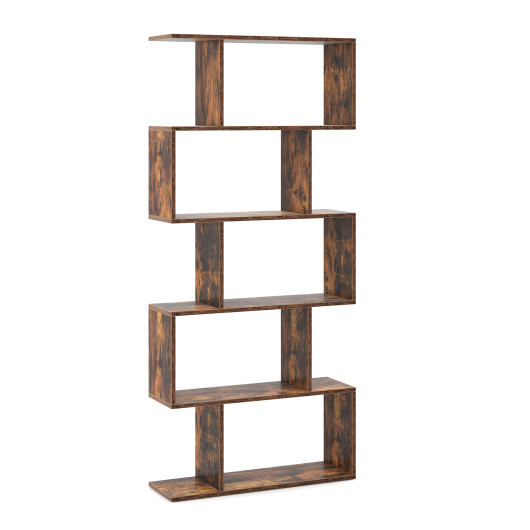5-Tier Bookshelf with Anti-Toppling Device for Living Room Home Office-Rustic Brown - Color: Rustic Brown