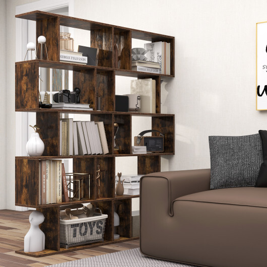 5-Tier Bookshelf with Anti-Toppling Device for Living Room Home Office-Rustic Brown - Color: Rustic Brown - Image 3