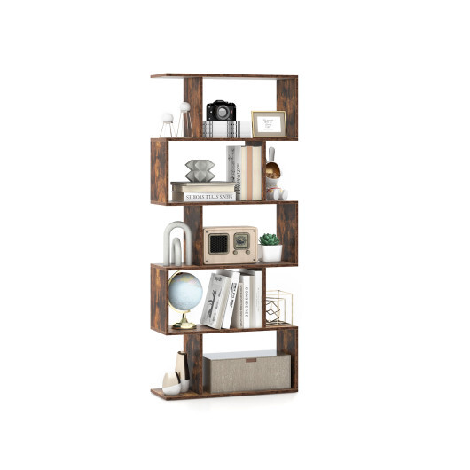 5-Tier Bookshelf with Anti-Toppling Device for Living Room Home Office-Rustic Brown - Color: Rustic Brown - Image 4
