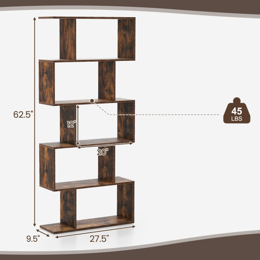5-Tier Bookshelf with Anti-Toppling Device for Living Room Home Office-Rustic Brown - Color: Rustic Brown - Image 5
