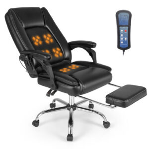 Massage Adjustable Executive Chair with Armrests and Retractable Footrest-Black - Color: Black