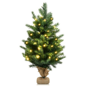 24 Inch Tabletop Fir Artificial Christmas Tree with LED Lights - Color: Green - Size: 24 inches