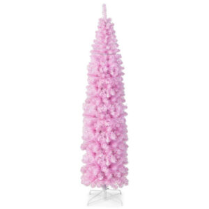 5/6/7 FT Pre-lit Artificial Christmas Tree with Branch Tips LED Lights Metal Stand-7ft - Color: Pink - Size: 7 ft