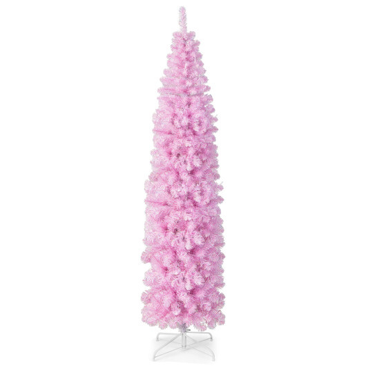 5/6/7 FT Pre-lit Artificial Christmas Tree with Branch Tips LED Lights Metal Stand-7ft - Color: Pink - Size: 7 ft
