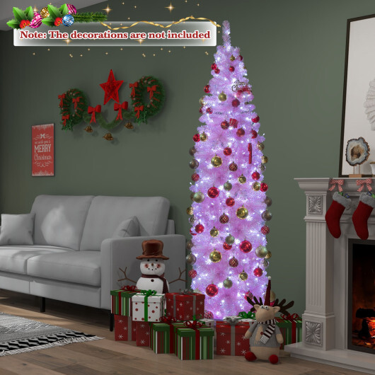 5/6/7 FT Pre-lit Artificial Christmas Tree with Branch Tips LED Lights Metal Stand-7ft - Color: Pink - Size: 7 ft - Image 3