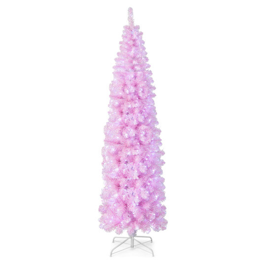 5/6/7 FT Pre-lit Artificial Christmas Tree with Branch Tips LED Lights Metal Stand-7ft - Color: Pink - Size: 7 ft - Image 4