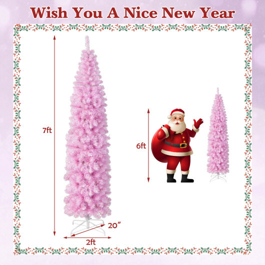 5/6/7 FT Pre-lit Artificial Christmas Tree with Branch Tips LED Lights Metal Stand-7ft - Color: Pink - Size: 7 ft - Image 5