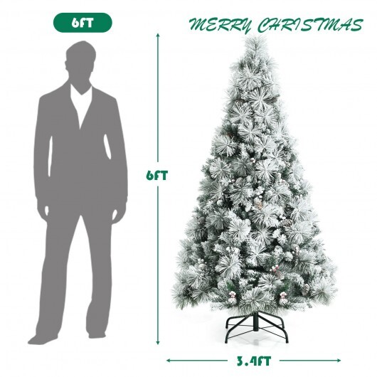 6 Feet Snow Flocked Christmas Tree with Pine Cone and Red Berries - Color: Green - Size: 6 ft - Image 4
