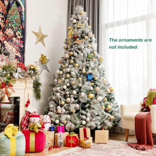 8 Feet Snow Flocked Christmas Tree Glitter Tips with Pine Cone and Red Berries - Color: Green - Size: 8 ft - Image 3