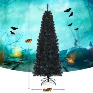 Pre-lit Christmas Halloween Tree with PVC Branch Tips and Warm White Lights-6 ft - Color: Black - Size: 6 ft