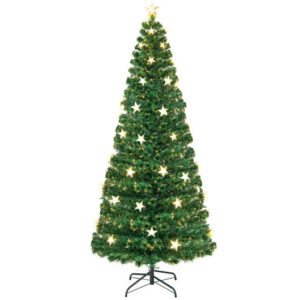 Prelit Fiber Optic Christmas Tree with Warm White Lights-7 ft - Color: Green - Size: 7 ft