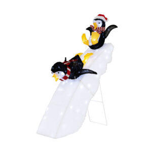 4 Feet Christmas Penguin Ice Skating Decor with Snowy Slide - Color: Multicolor