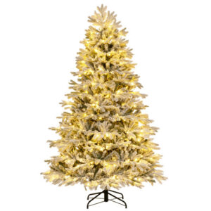 4.5/6/7 FT Artificial Pre-Lit Christmas Tree Hinged Xmas Tree with Warm White LED lights-7 ft - Color: White - Size: 7 ft