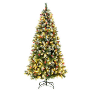 Hinged Christmas Tree with 450 PVC Branch Tips and 200 Warm White LED Lights-6.5 ft - Color: Green - Size: 6.5 ft