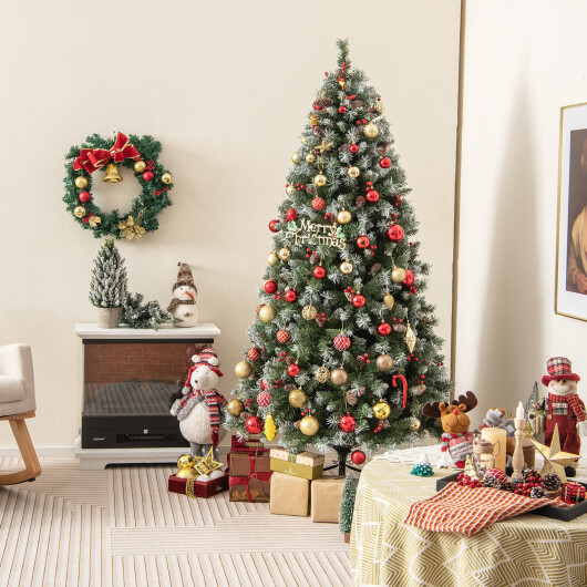 Hinged Christmas Tree with 450 PVC Branch Tips and 200 Warm White LED Lights-6.5 ft - Color: Green - Size: 6.5 ft - Image 2