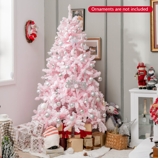 6 FT Flocked Artificial Xmas Tree Hinged with 350 LED Lights - Color: Pink - Image 2