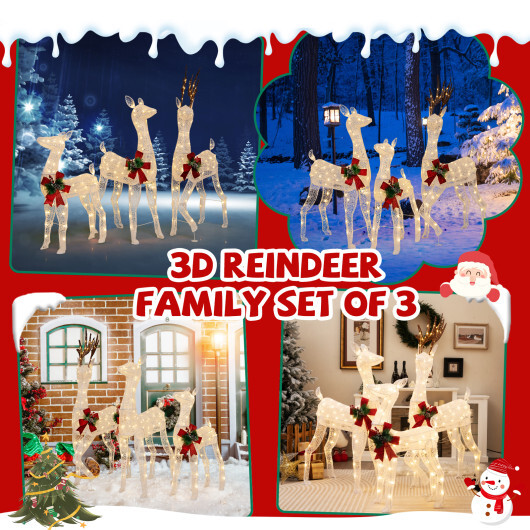 3-Piece Pre-lit Christmas Reindeer Family with 230 Warm White LED Lights - Image 5