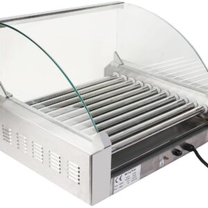 Stainless Steel Commercial 11 Roller Grill and 30 Hot Dog Cooker Machine - Color: Silver